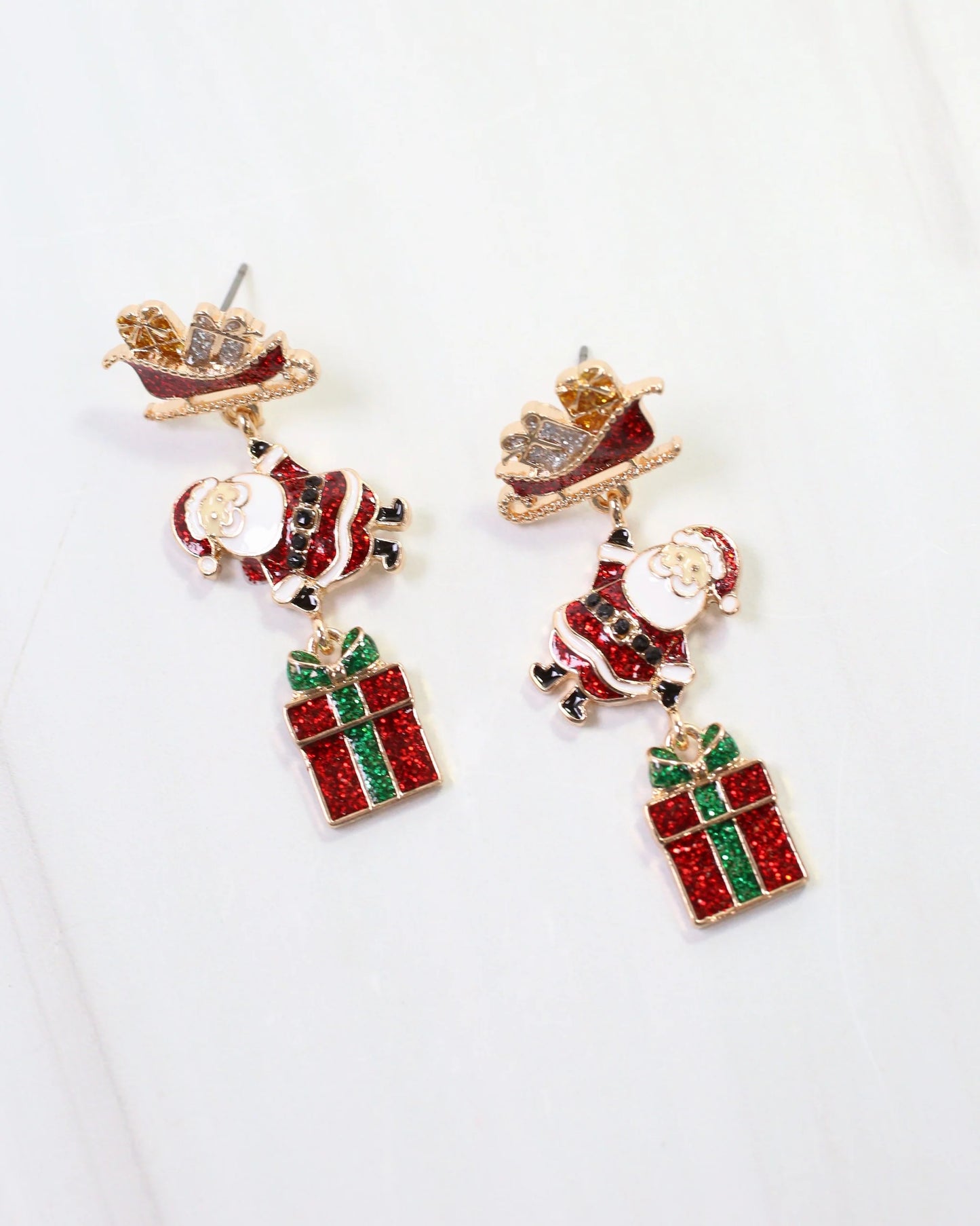 Santa on his Way Earring Red