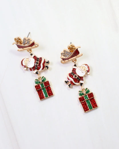 Santa on his Way Earring Red