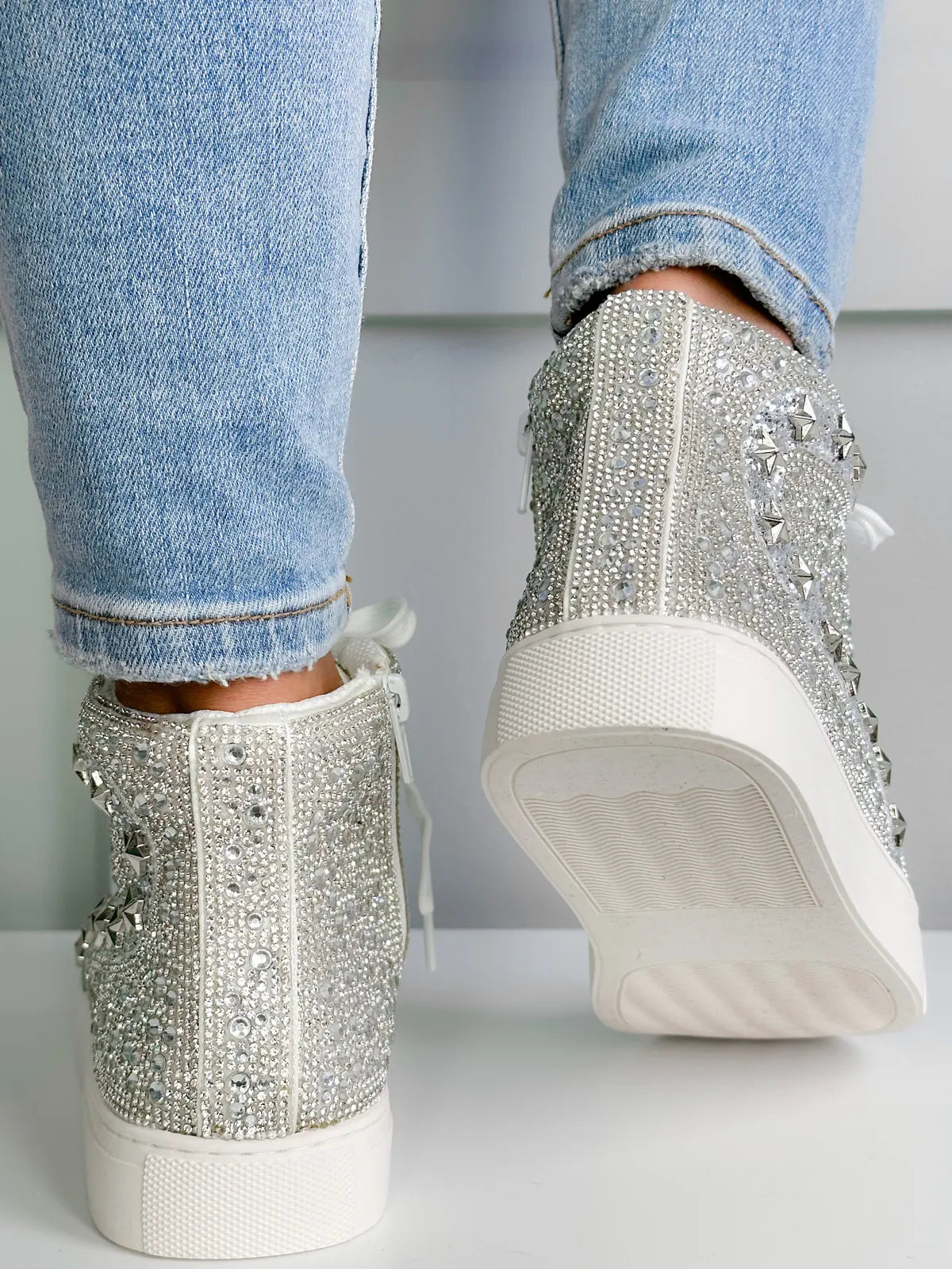 Flashy High Top Sneaker - CLEAR RHINESTONE