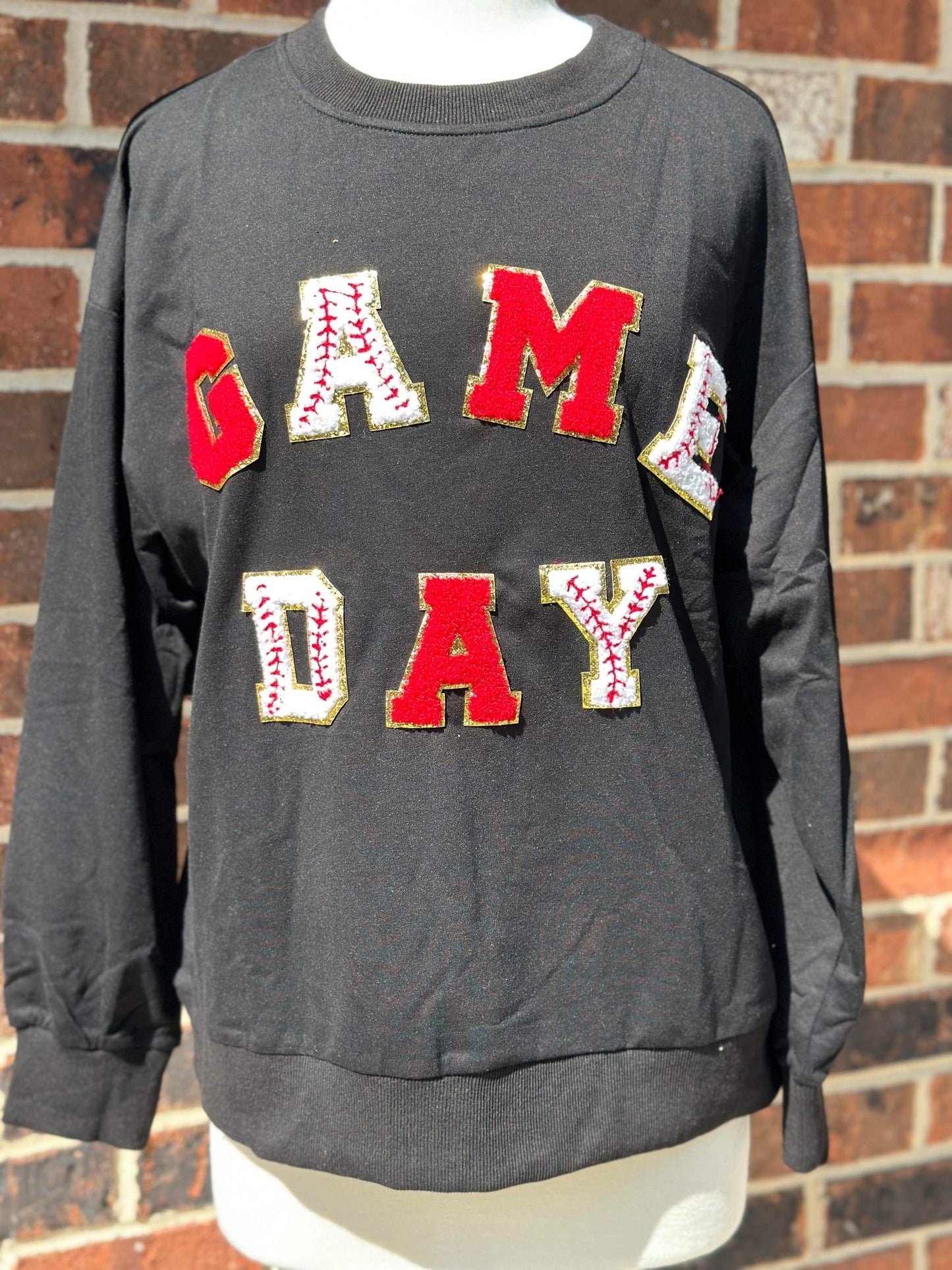 Baseball Chenille Gameday Patches Pullover - BLACK