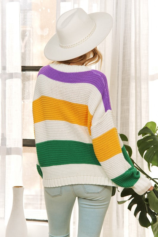 Classic Mardi Gras Stripe Relaxed Pullover
