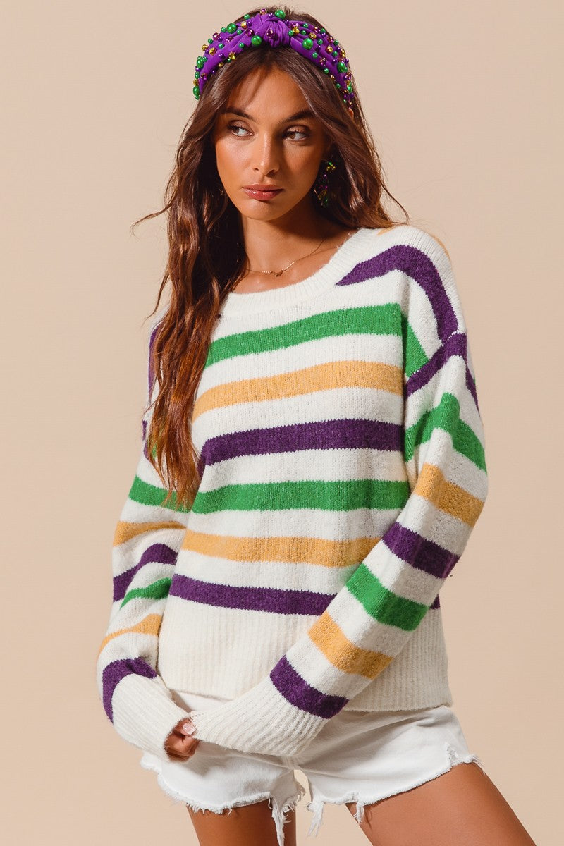 ALLA- Striped Round Neck Sweater