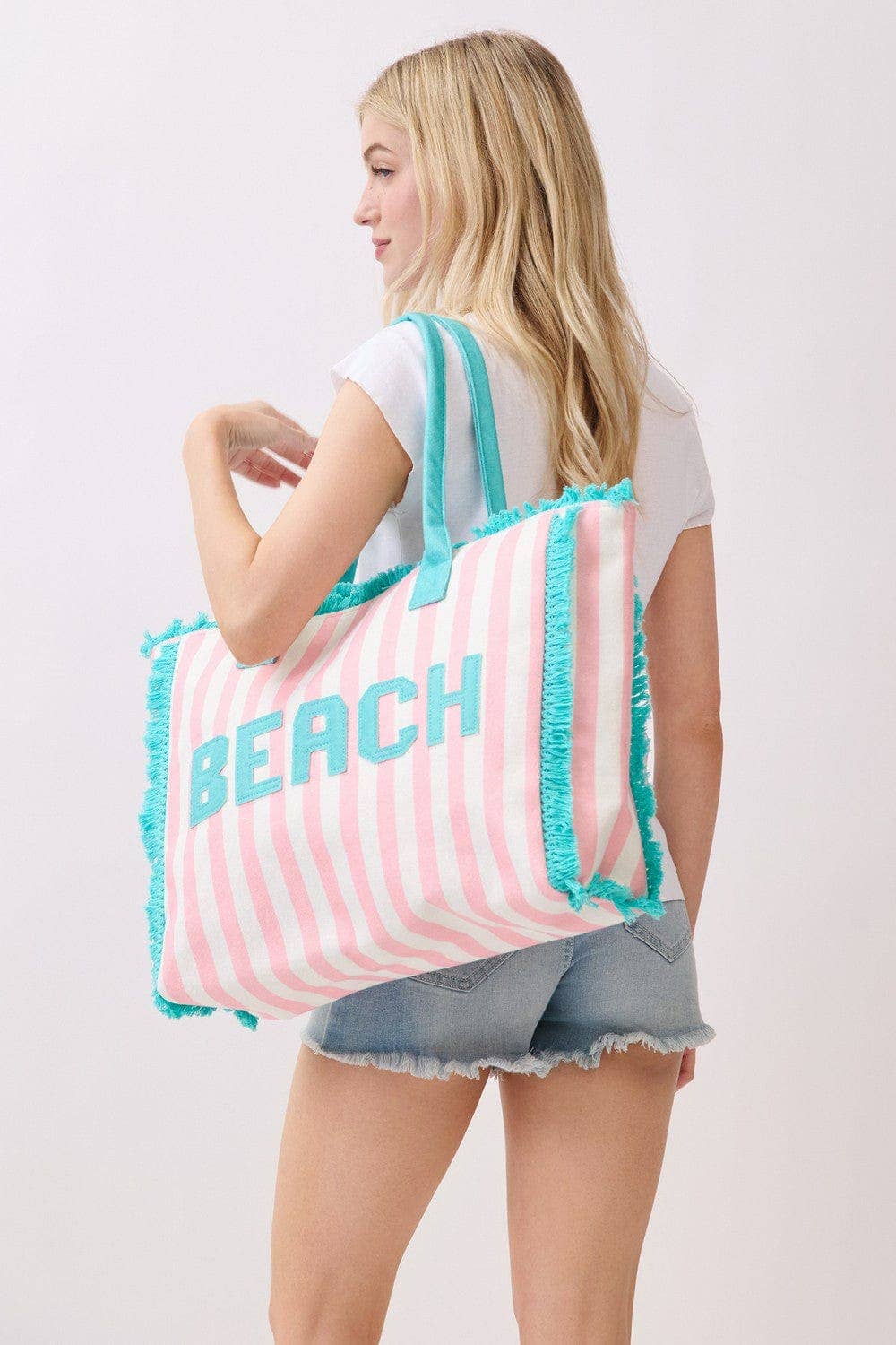 Striped Terry Cloth Beach Tote Bag