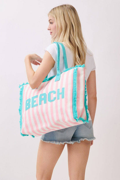 Striped Terry Cloth Beach Tote Bag