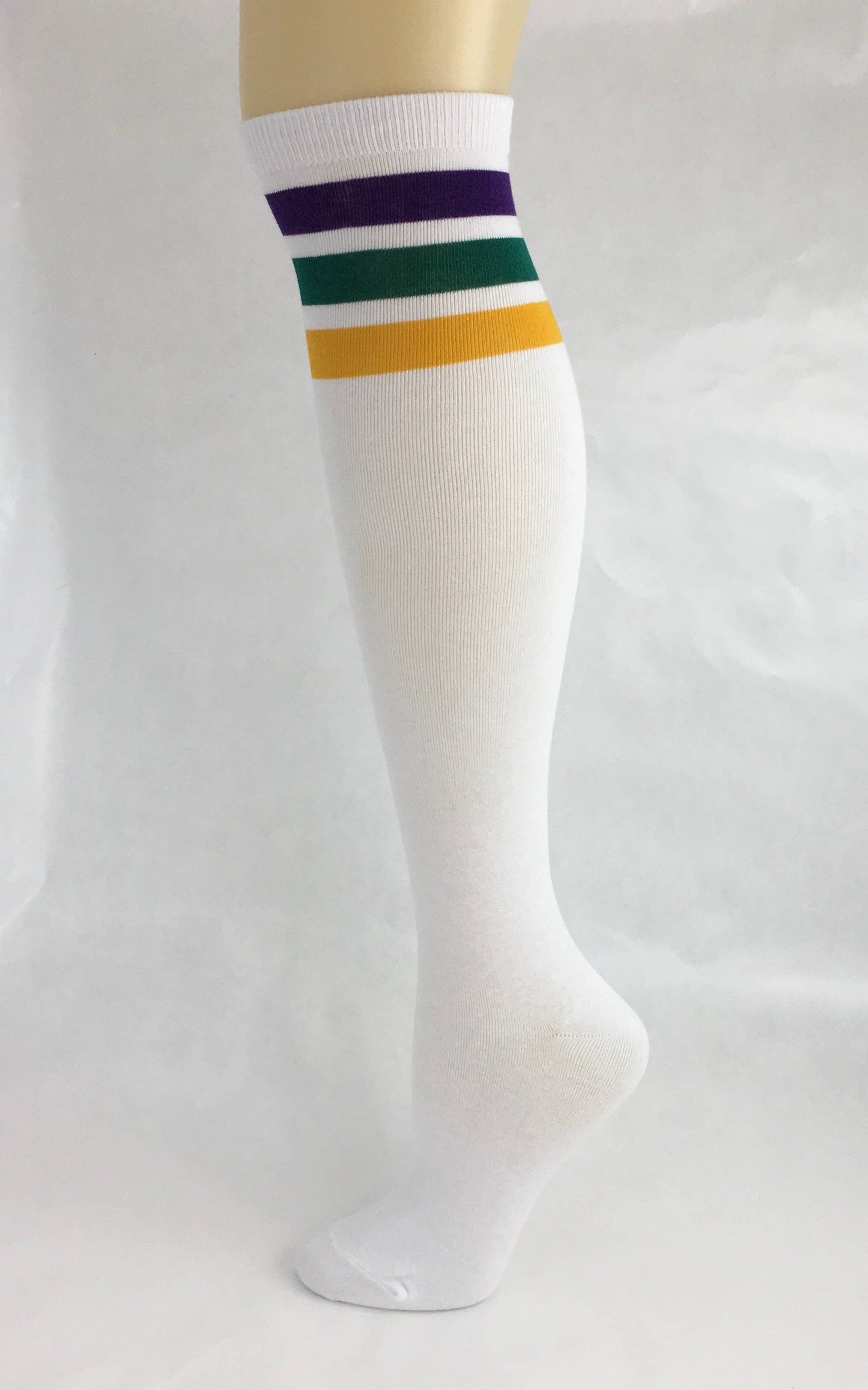 Mardi Gras 3-stripe knee high socks