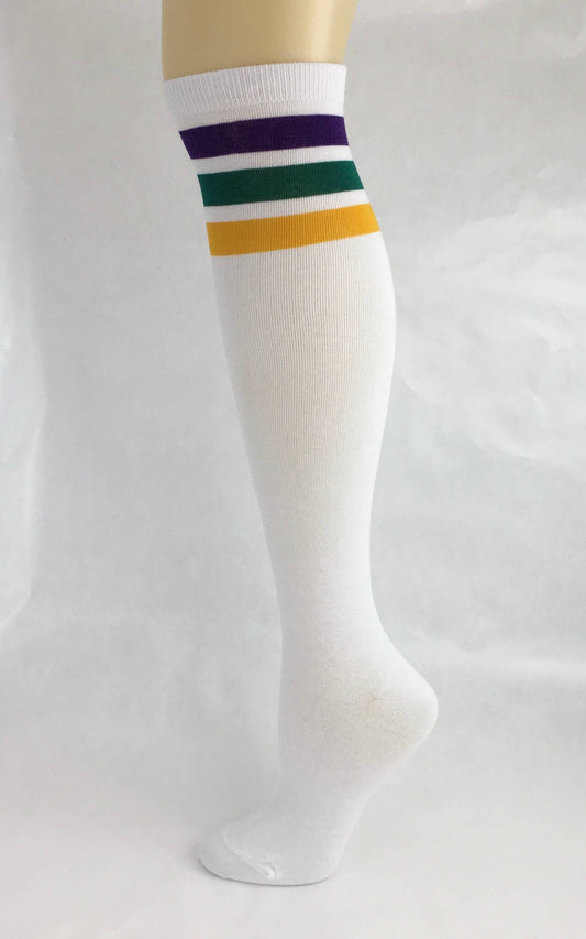 Mardi Gras 3-stripe knee high socks