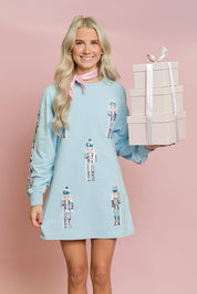 Holiday Nutcracker Dress – Light Blue Christmas Print
