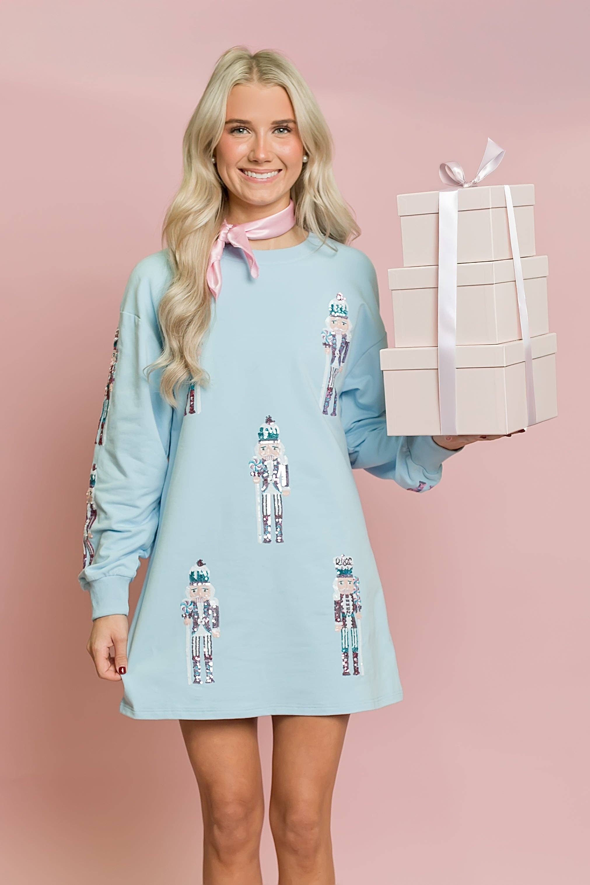 Holiday Nutcracker Dress – Light Blue Christmas Print