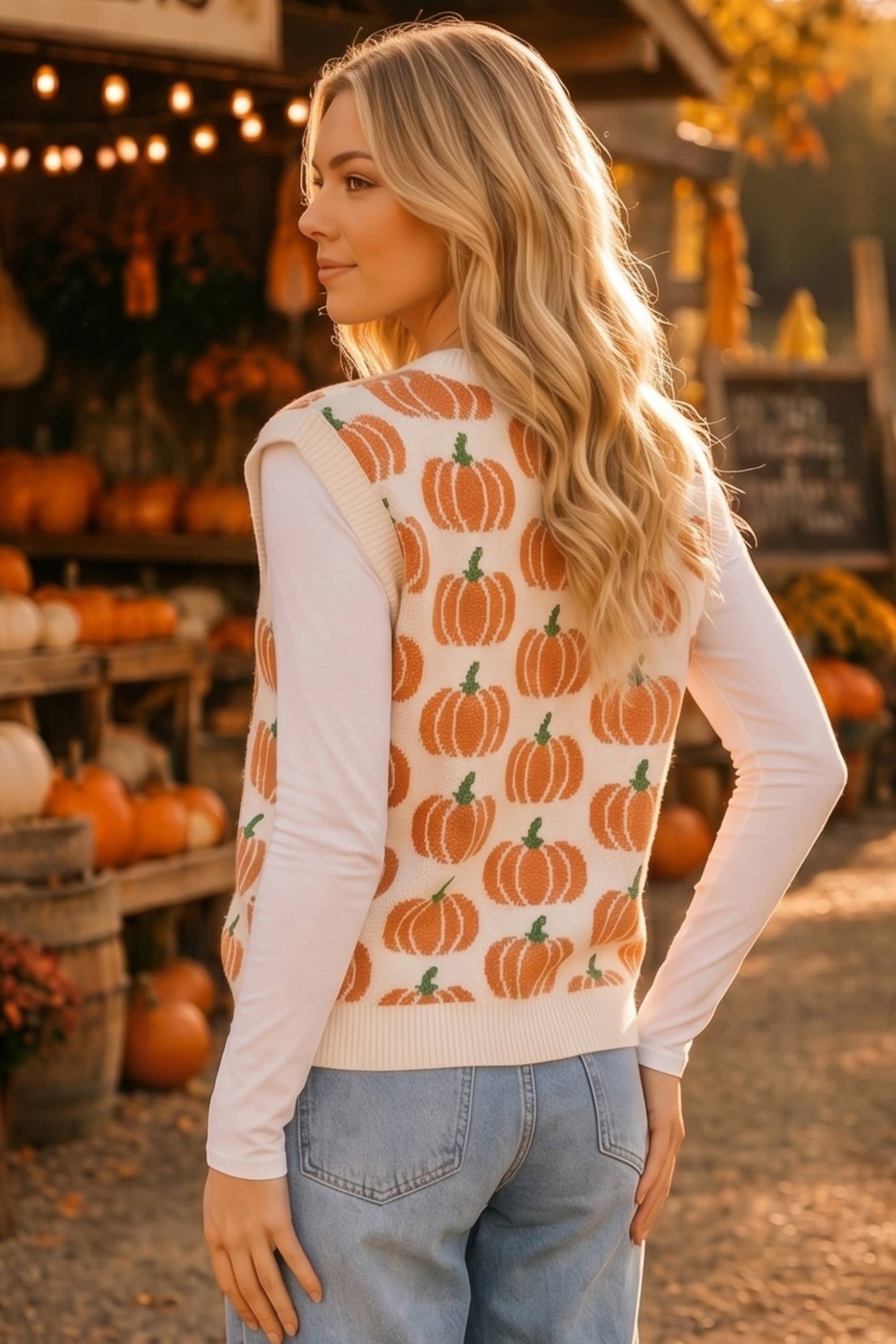 All Over Pumpkin Knit Vest – Thanksgiving Fall Layering Top
