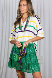 ELKS- Multi Stripe Short-Sleeve Collared V-Neck
