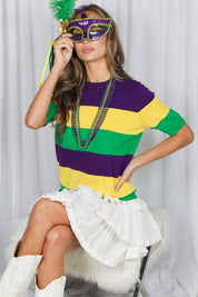 On the Route - Mardi Gras Crew Neck Color Block Top