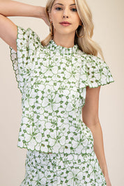Daisy- High-Neck Embroidered Eyelet Blouse