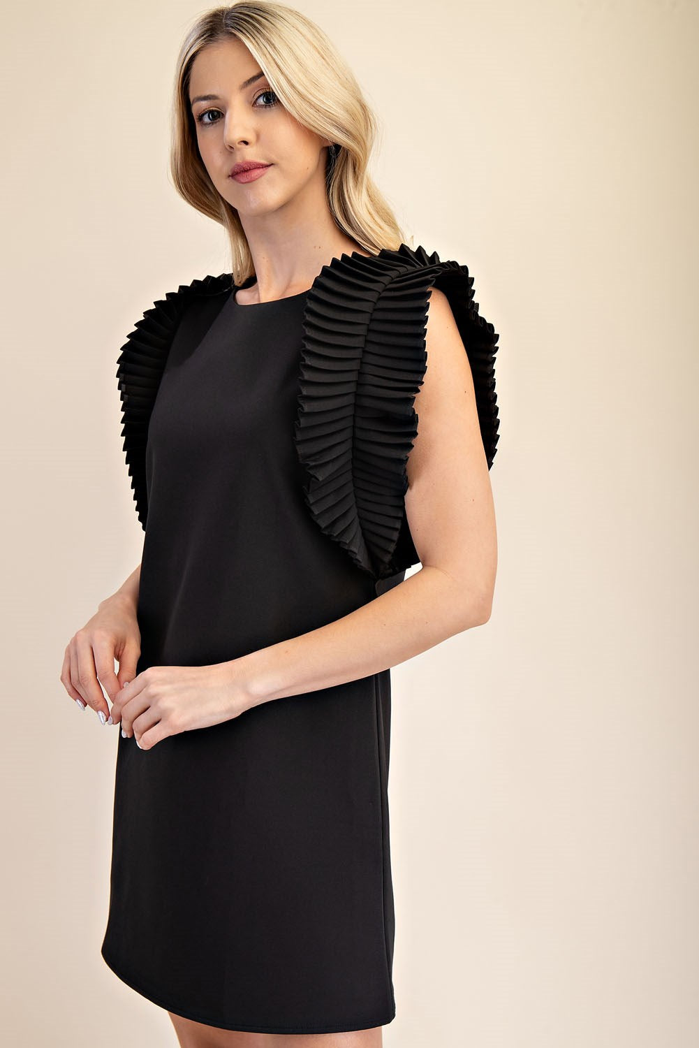 Pleated Shoulder Mini Dress