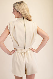 High Neck Back Zipper Crop Top