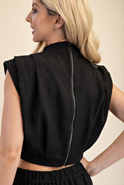 High Neck Back Zipper Crop Top