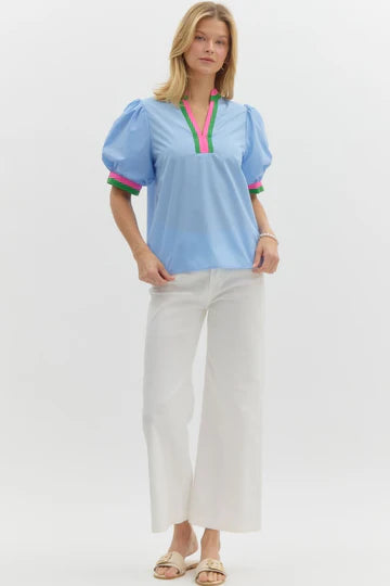 Napa- Bubble Sleeve Top With Band