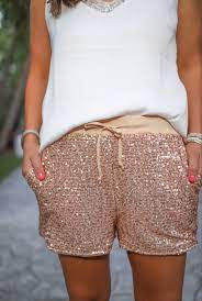 VIP Status Sequin Drawstring Shorts - Rose Gold