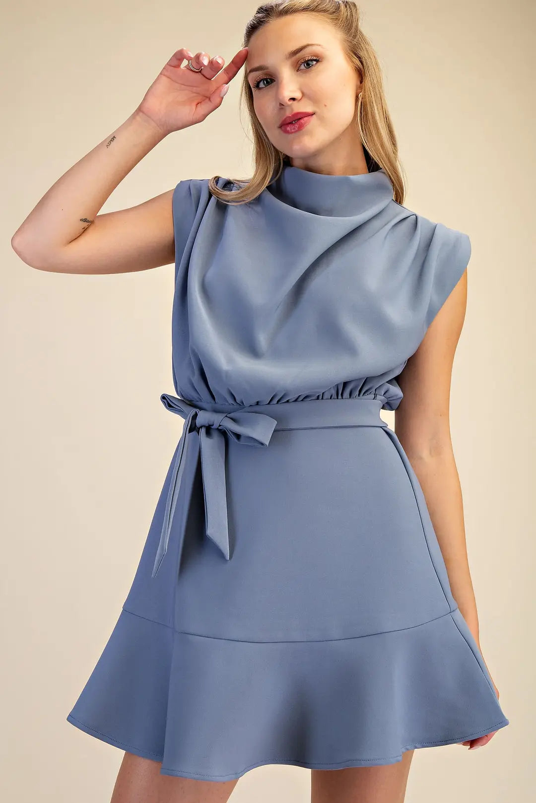 Breezy- Cowl Neck Sleeveless Mini Dress