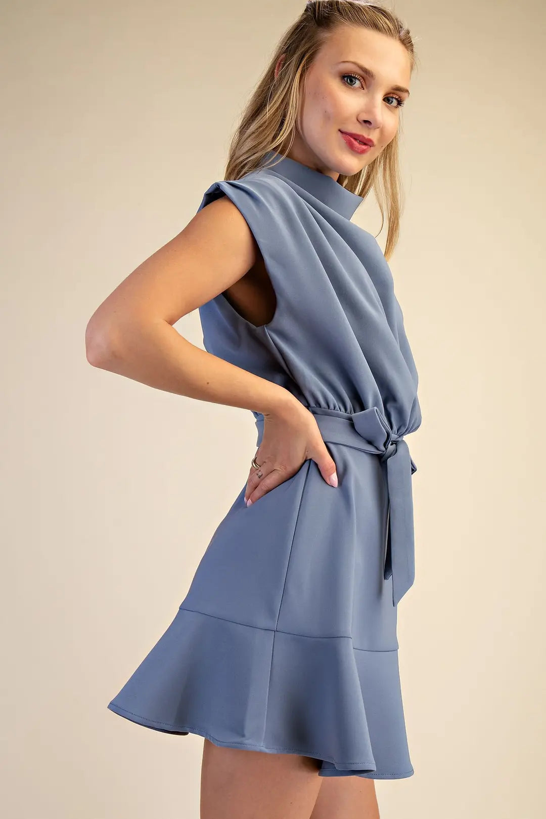 Breezy- Cowl Neck Sleeveless Mini Dress