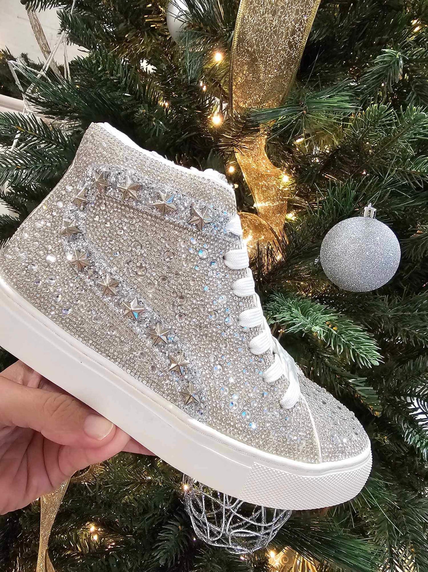 Flashy High Top Sneaker - CLEAR RHINESTONE