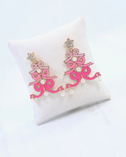 Cheerful Bow Tree Earrimg Pink
