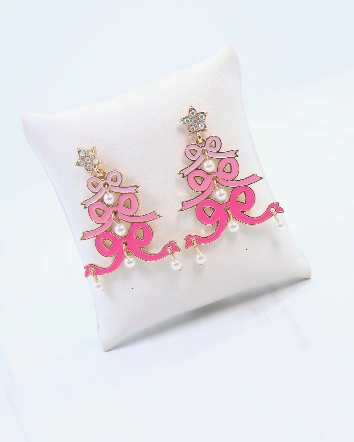 Cheerful Bow Tree Earrimg Pink