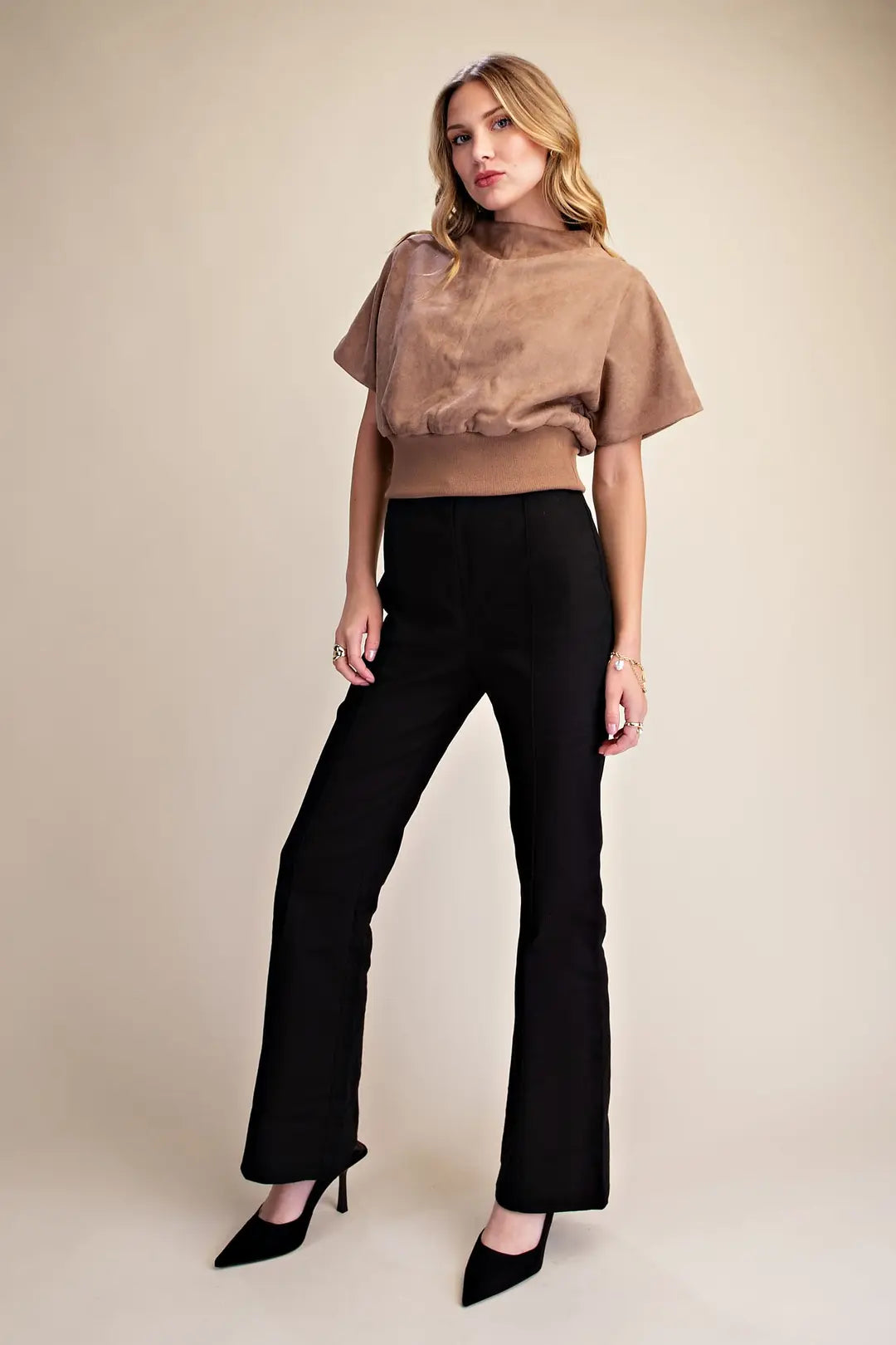 Mocha Muse- Suede Mock Neck Top