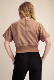 Mocha Muse- Suede Mock Neck Top