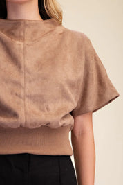 Mocha Muse- Suede Mock Neck Top
