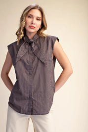 Olivia Top- Sleeveless Striped Top with Tie