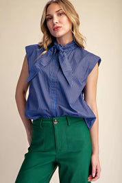 Olivia Top- Sleeveless Striped Top with Tie