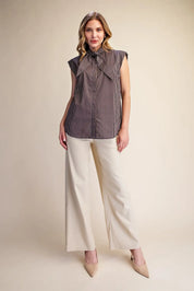 Olivia Top- Sleeveless Striped Top with Tie