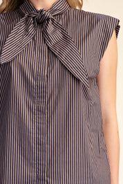 Olivia Top- Sleeveless Striped Top with Tie