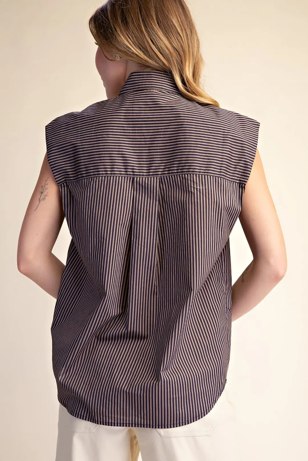 Olivia Top- Sleeveless Striped Top with Tie