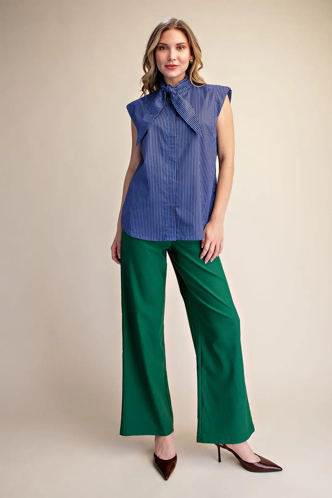 Olivia Top- Sleeveless Striped Top with Tie