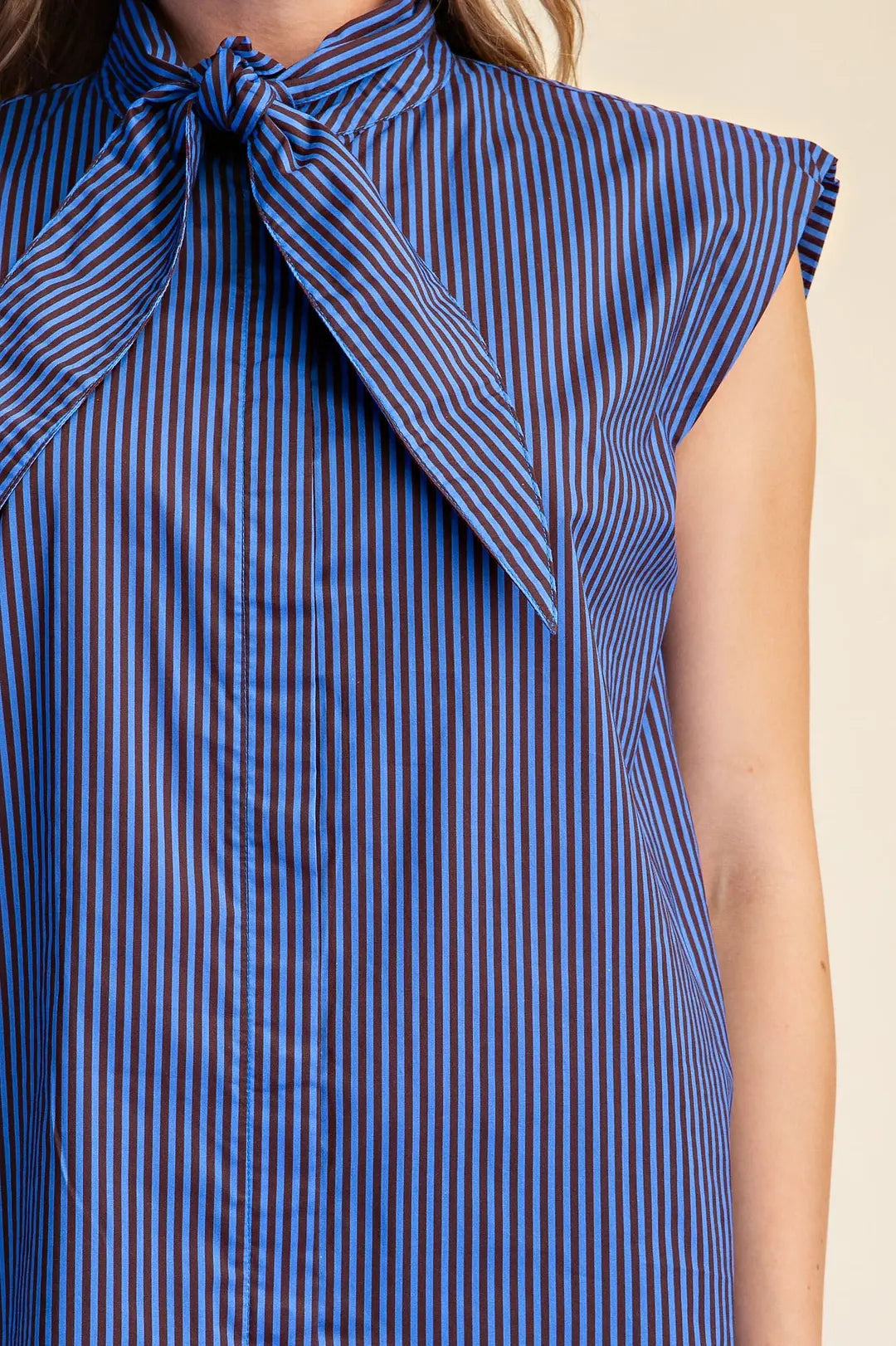 Olivia Top- Sleeveless Striped Top with Tie