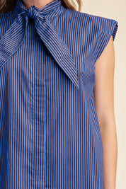Olivia Top- Sleeveless Striped Top with Tie