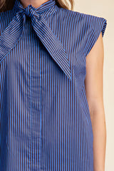 Olivia Top- Sleeveless Striped Top with Tie
