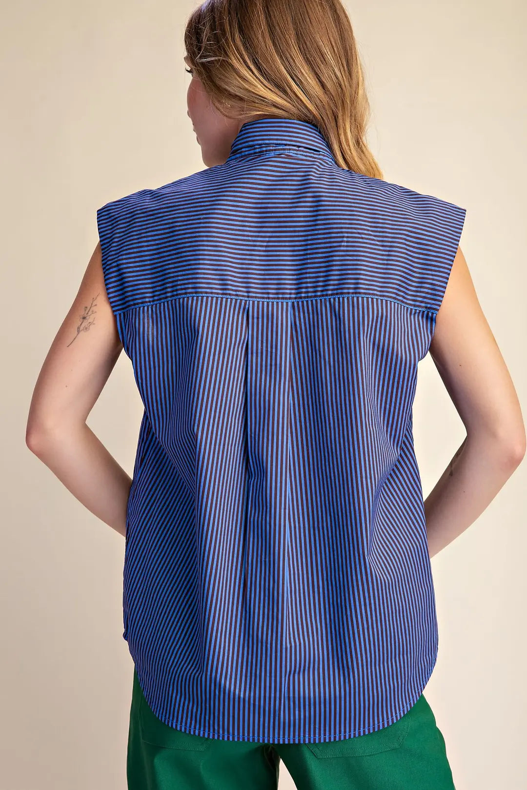 Olivia Top- Sleeveless Striped Top with Tie
