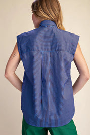 Olivia Top- Sleeveless Striped Top with Tie