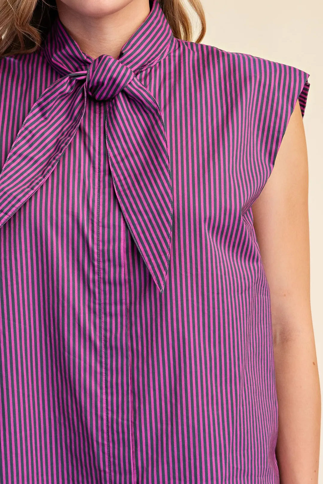 Olivia Top- Sleeveless Striped Top with Tie