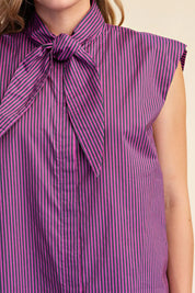 Olivia Top- Sleeveless Striped Top with Tie
