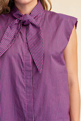 Olivia Top- Sleeveless Striped Top with Tie