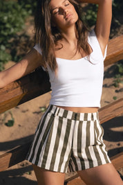 Striped Down- High Waist Shorts