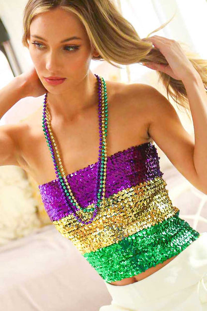 SEQUIN MARDI GRAS TUBE TOP