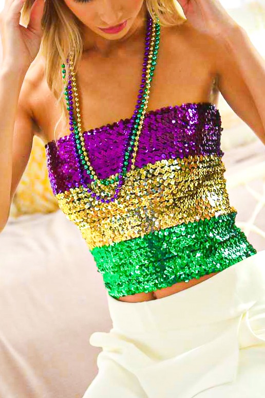 SEQUIN MARDI GRAS TUBE TOP