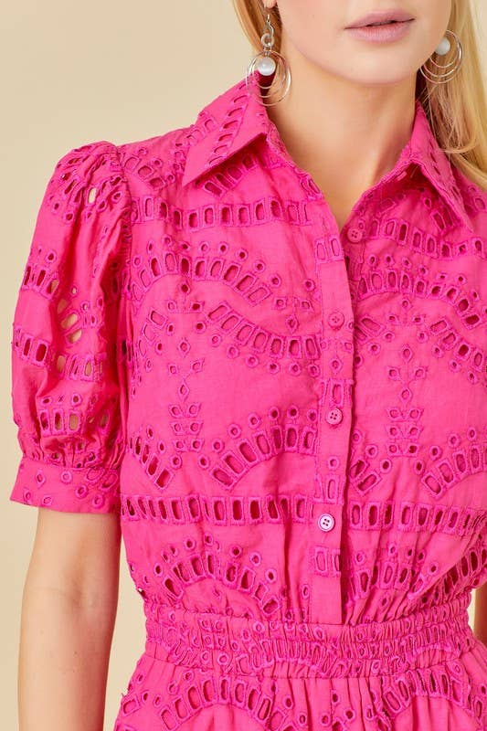 Love In Bloom- Eyelet Lace Puff Sleeve Romper