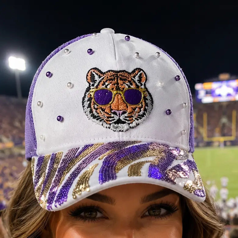 Tigers Louisiana Pearl Purple and Gold Sequin Trucker Hat