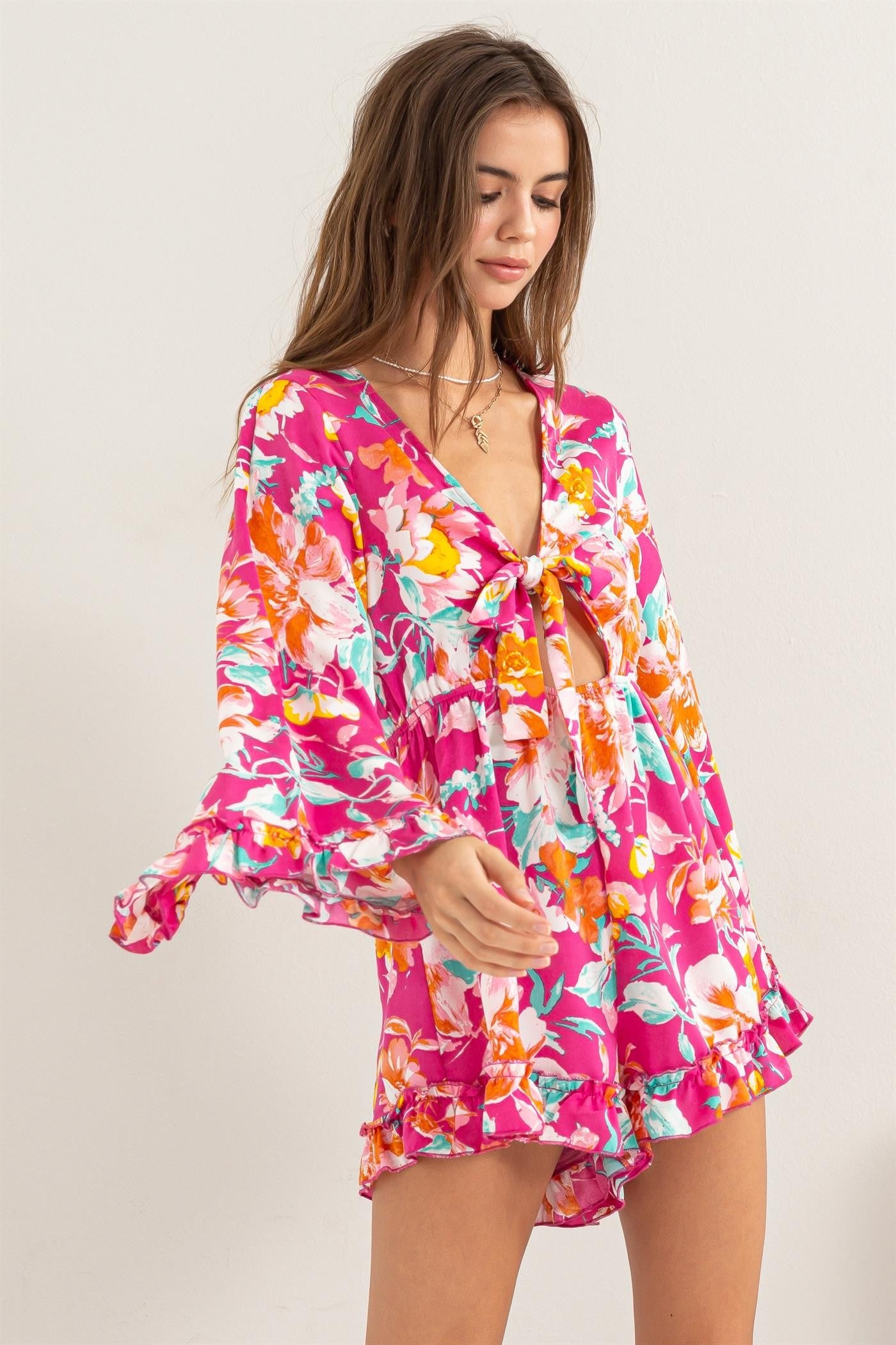 Fresh Start Floral Romper - Magenta