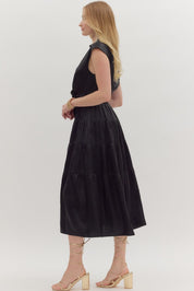 Own the Night- Black Sleeveless Tiered Dress